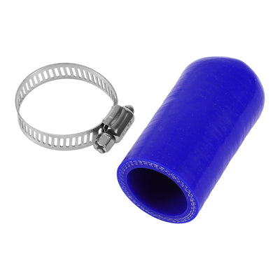 Harfington 1 Pcs 60mm Length 28mm/1.10" ID Blue Car Silicone Rubber Hose End Cap with Clamp Silicone Reinforced Blanking Cap for Bypass Tube Universal