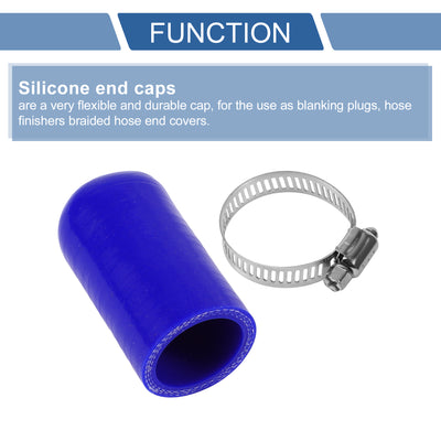 Harfington 1 Pcs 60mm Length 30mm/1.18" ID Blue Car Silicone Rubber Hose End Cap with Clamp Silicone Reinforced Blanking Cap for Bypass Tube Universal