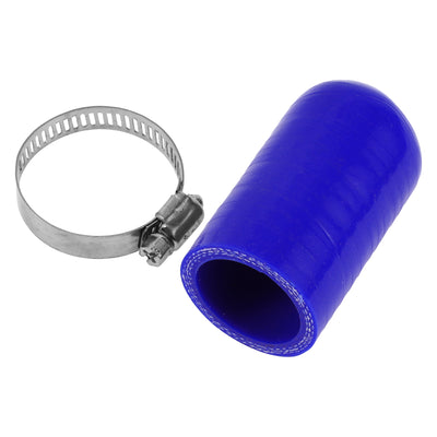Harfington 1 Pcs 60mm Length 32mm/1.26" ID Blue Car Silicone Rubber Hose End Cap with Clamp Silicone Reinforced Blanking Cap for Bypass Tube Universal