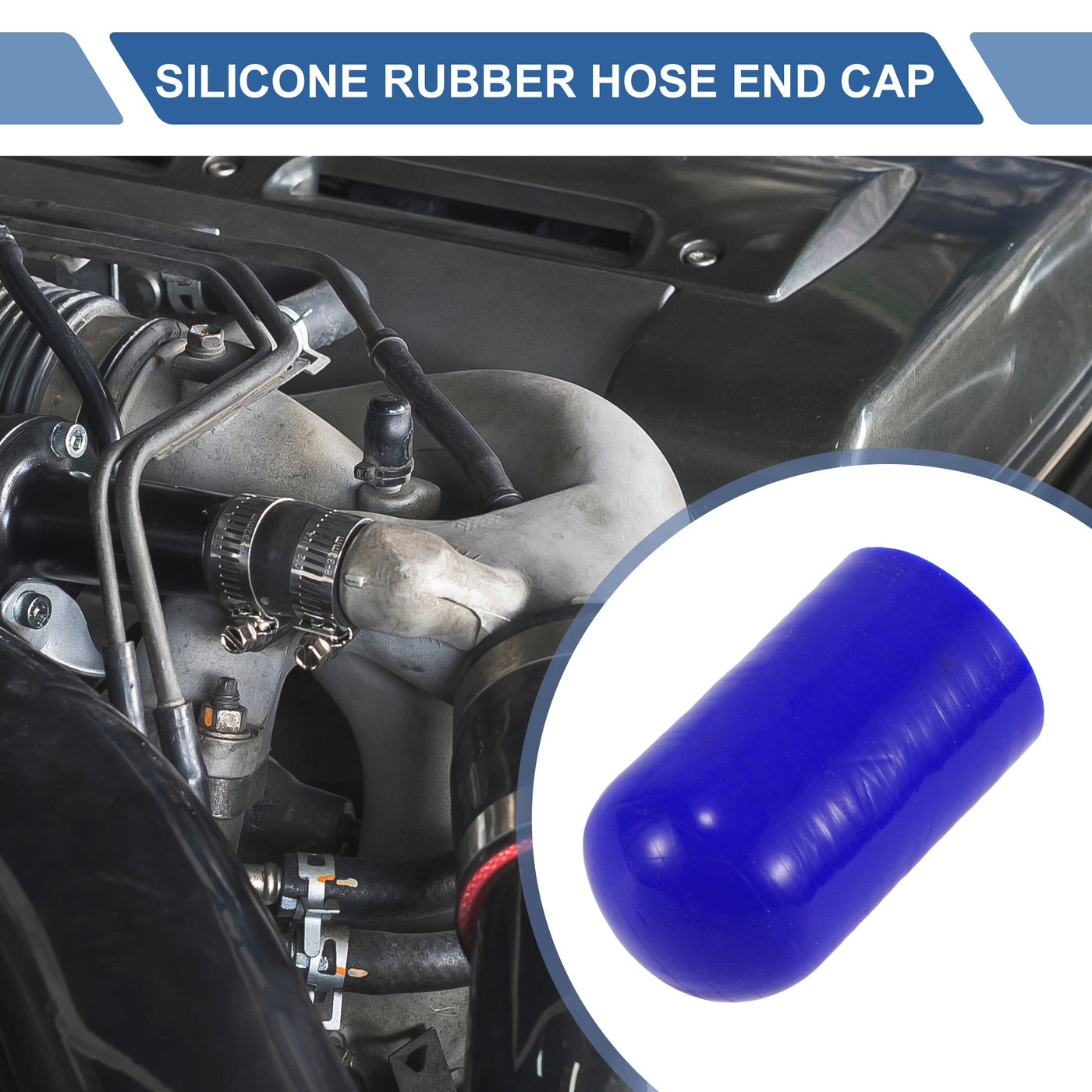 X AUTOHAUX 1 Pcs 60mm Length 35mm/1.38" ID Blue Car Silicone Rubber Hose End Cap with Clamp Silicone Reinforced Blanking Cap for Bypass Tube Universal