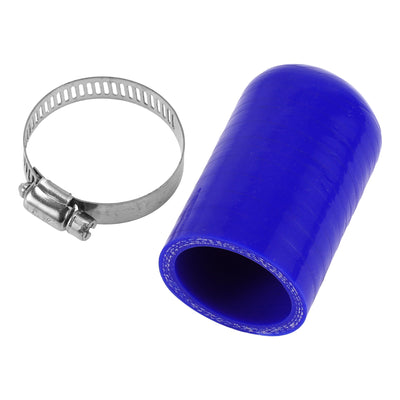 Harfington 1 Pcs 60mm Length 35mm/1.38" ID Blue Car Silicone Rubber Hose End Cap with Clamp Silicone Reinforced Blanking Cap for Bypass Tube Universal