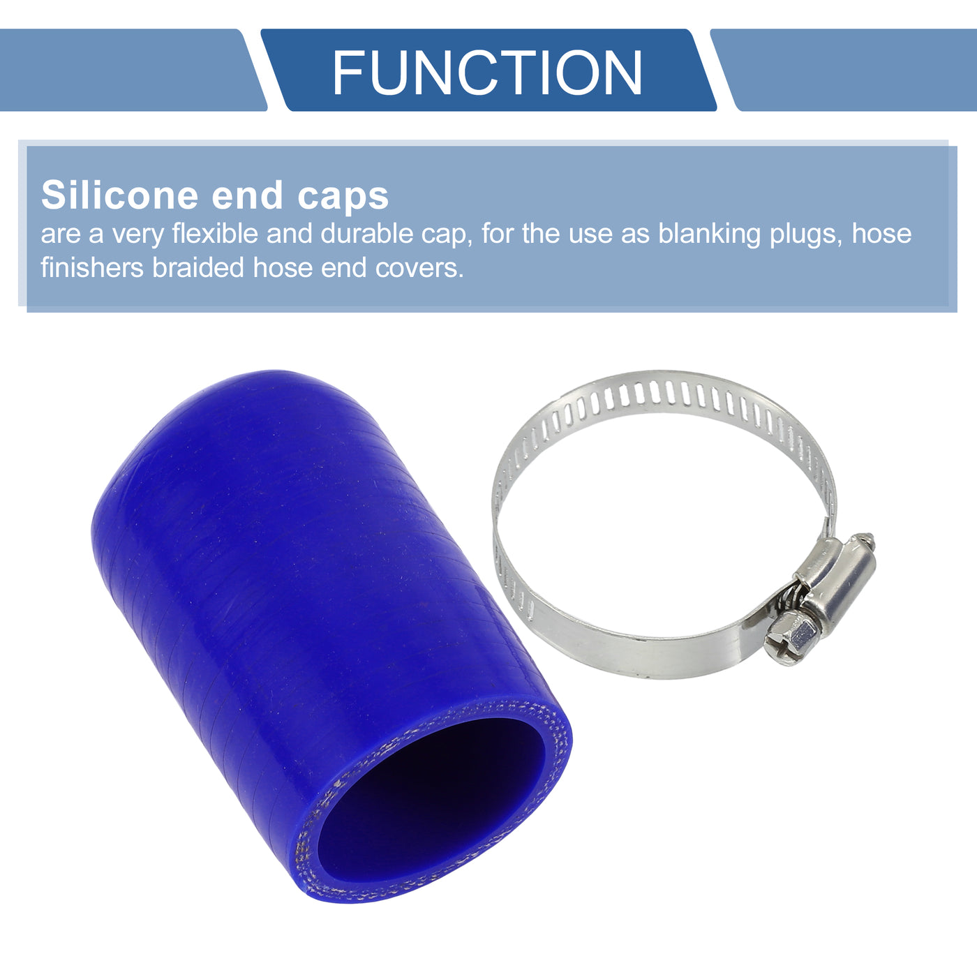 X AUTOHAUX 1 Pcs 60mm Length 40mm/1.57" ID Blue Car Silicone Rubber Hose End Cap with Clamp Silicone Reinforced Blanking Cap for Bypass Tube Universal