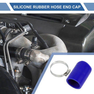Harfington 1 Pcs 60mm Length 40mm/1.57" ID Blue Car Silicone Rubber Hose End Cap with Clamp Silicone Reinforced Blanking Cap for Bypass Tube Universal