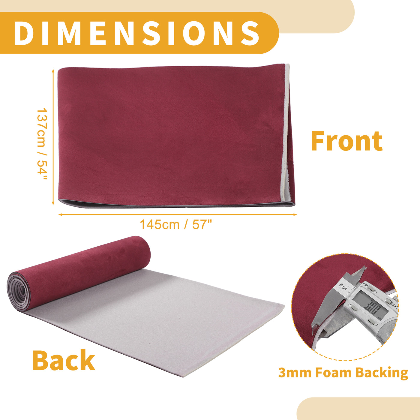 Partuto Headliner Fabric 54" L x 57" W Interior Trim DIY Roof Repair Replacement Suede Fabric Wine Red 1 Pcs