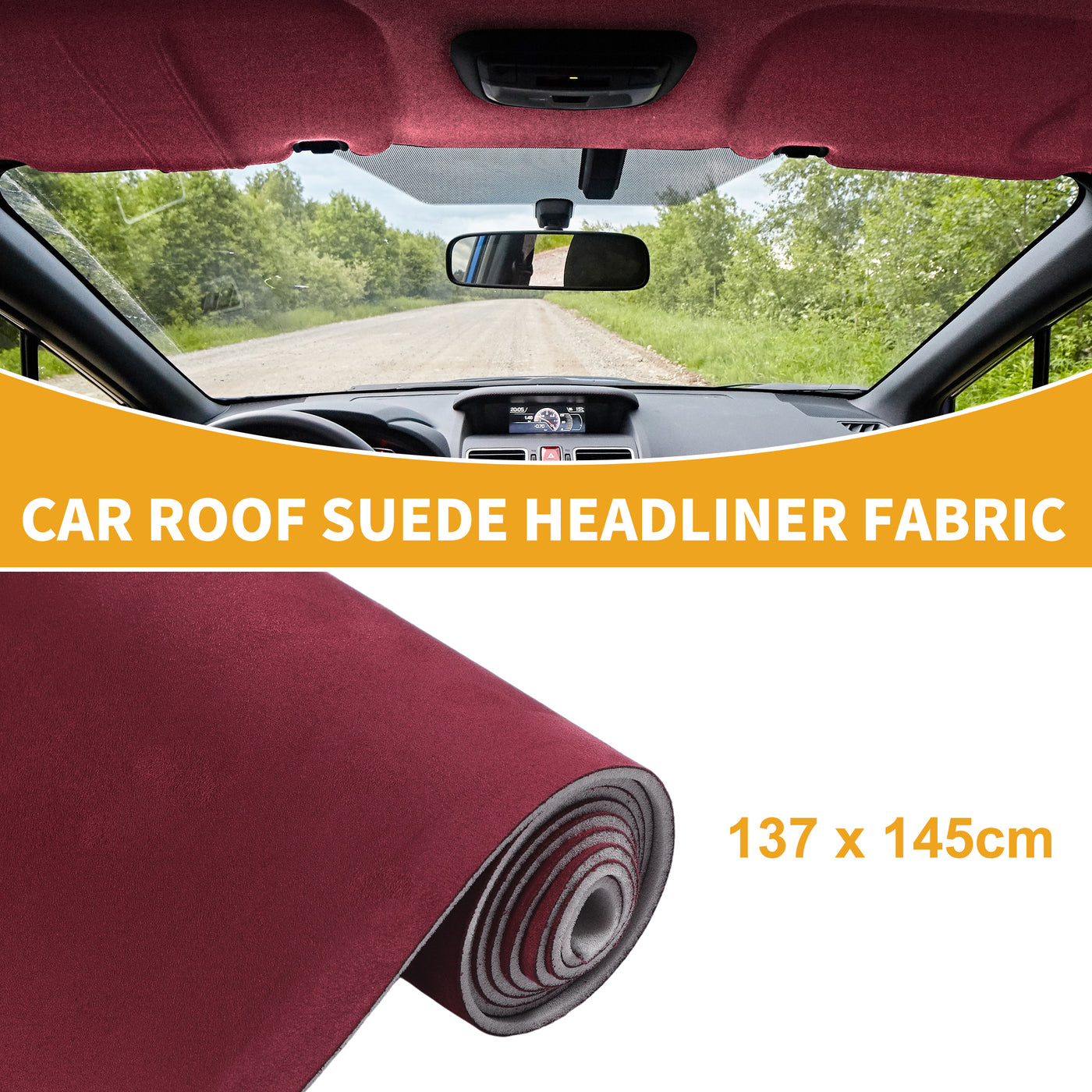 Partuto Headliner Fabric 54" L x 57" W Interior Trim DIY Roof Repair Replacement Suede Fabric Wine Red 1 Pcs