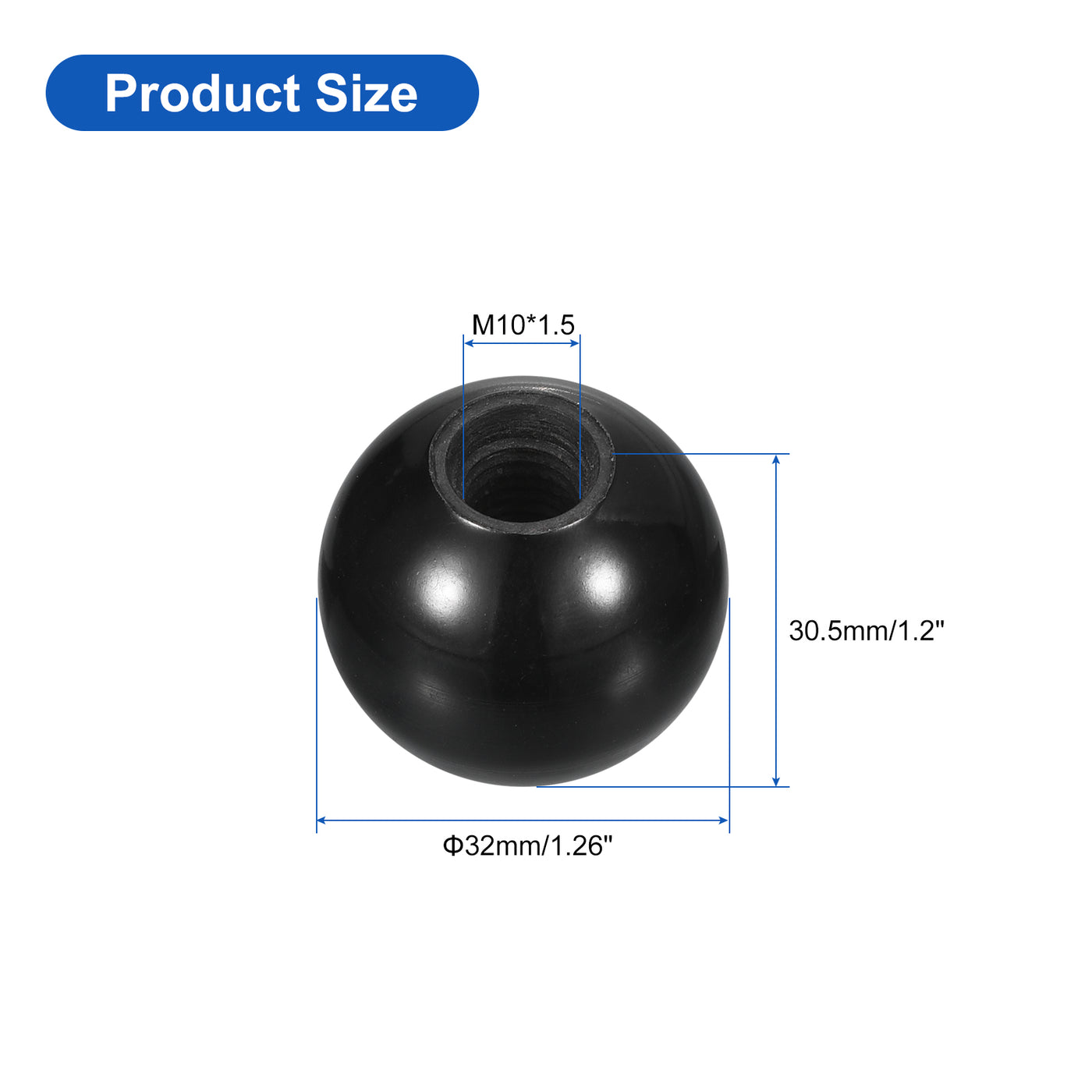 uxcell Uxcell 3Pcs M10 Phenolic Thread 32mm Dia Threaded Ball Knobs for Machine Handle, Black