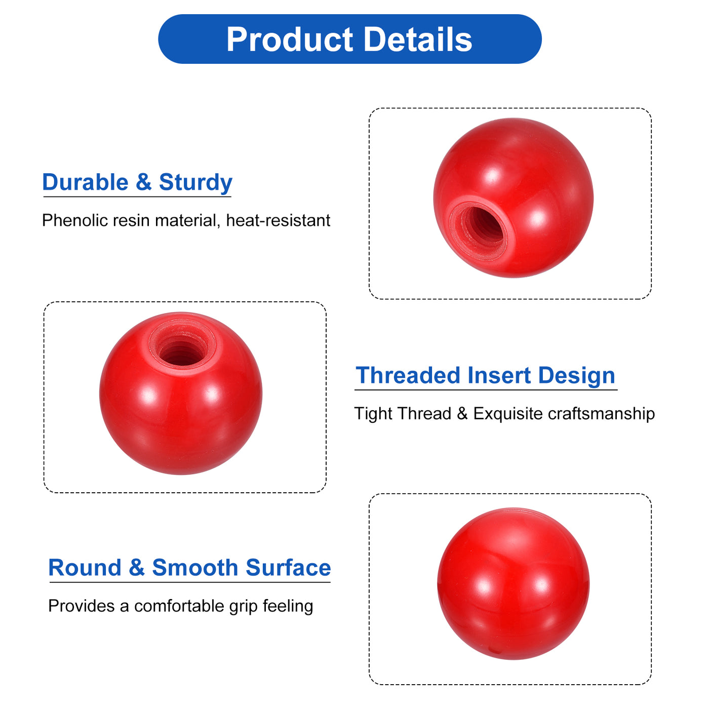 uxcell Uxcell 2Pcs M16 Phenolic Thread 50mm Dia Threaded Ball Knobs for Machine Handle, Red