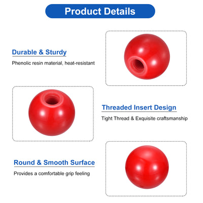 Harfington Uxcell 2Pcs M16 Phenolic Thread 50mm Dia Threaded Ball Knobs for Machine Handle, Red