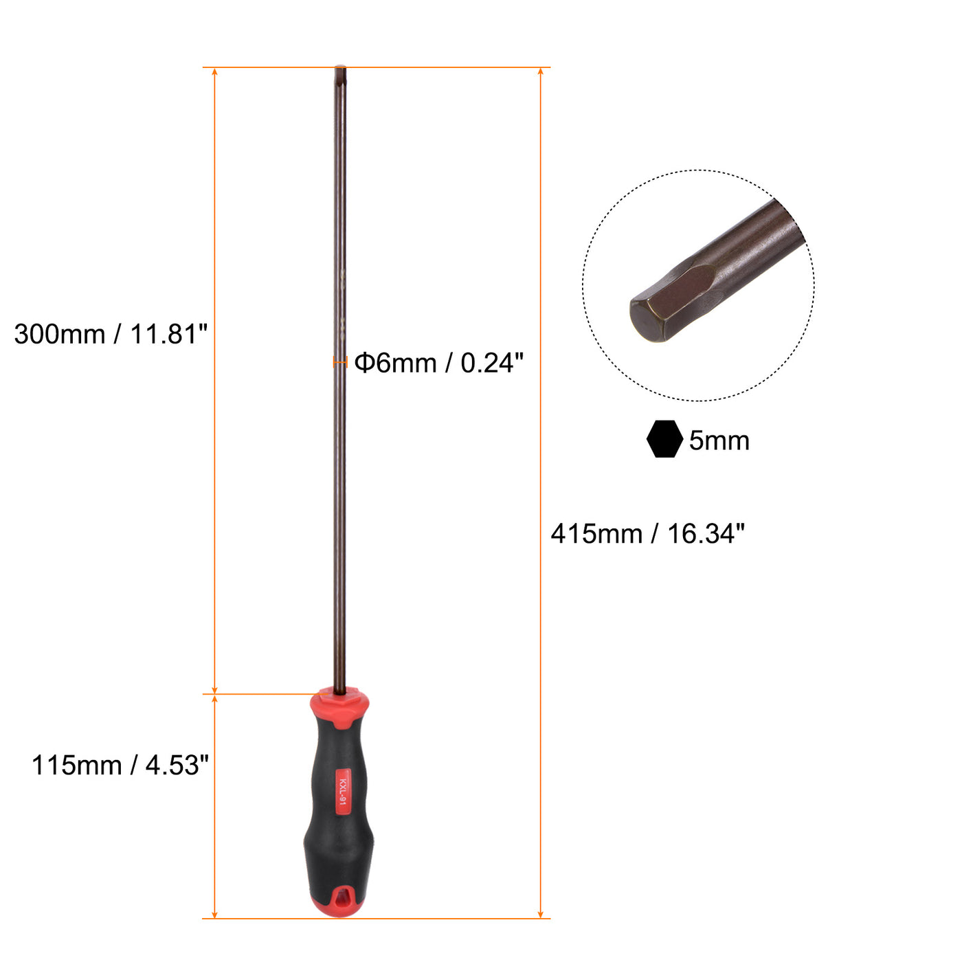 Harfington Hex Magnetic Wrench Screwdriver H5x300mm Hex Key Metric Driver W Handle