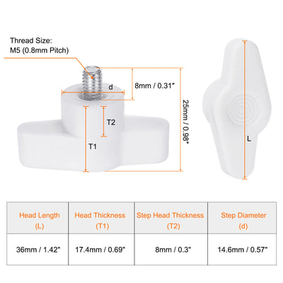 Harfington 20pcs Wing Knobs M5 x 8mm Tee Stud Knob Thumb Screw Hand Clamping Handle White