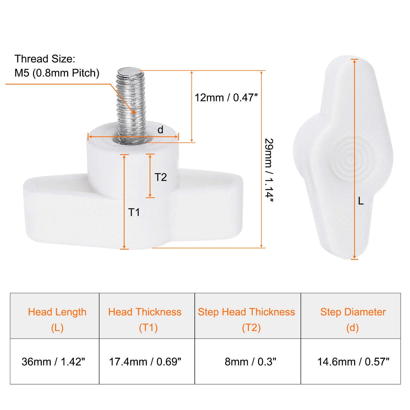 Harfington 20pcs Wing Knobs M5 x 12mm Tee Stud Knob Thumb Screw Hand Clamping Handle White