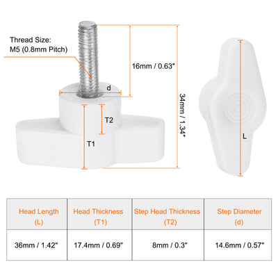 Harfington 20pcs Wing Knobs M5 x 16mm Tee Stud Knob Thumb Screw Hand Clamping Handle White