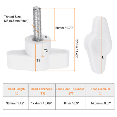 Harfington 20pcs Wing Knobs M5 x 20mm Tee Stud Knob Thumb Screw Hand Clamping Handle White