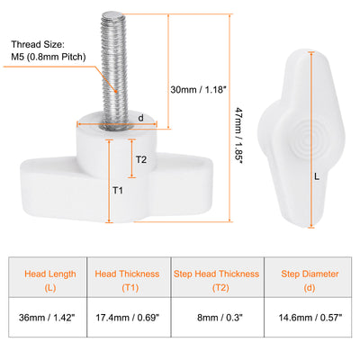 Harfington 20pcs Wing Knobs M5 x 30mm Tee Stud Knob Thumb Screw Hand Clamping Handle White