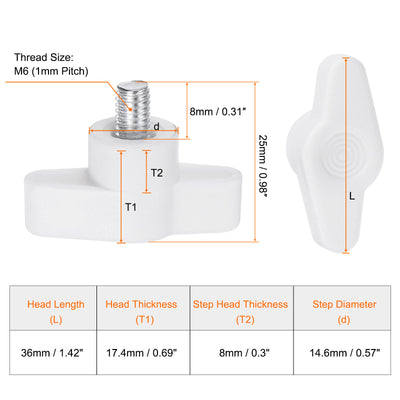 Harfington 20pcs Wing Knobs M6 x 8mm Tee Stud Knob Thumb Screw Hand Clamping Handle White