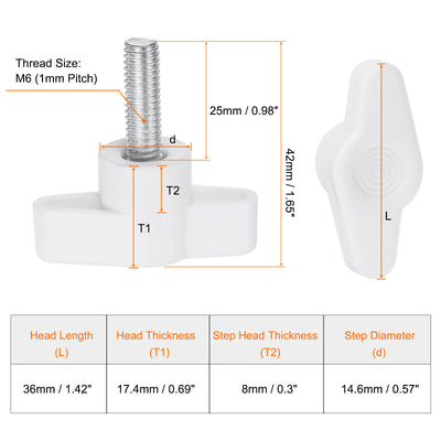 Harfington 20pcs Wing Knobs M6 x 25mm Tee Stud Knob Thumb Screw Hand Clamping Handle White