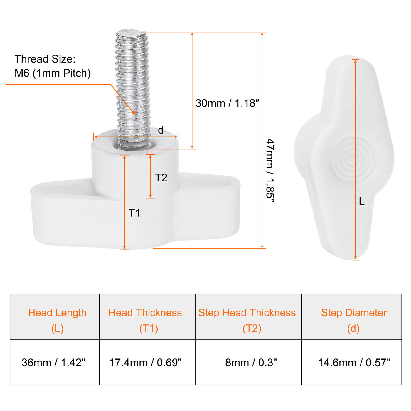 Harfington 20pcs Wing Knobs M6 x 30mm Tee Stud Knob Thumb Screw Hand Clamping Handle White