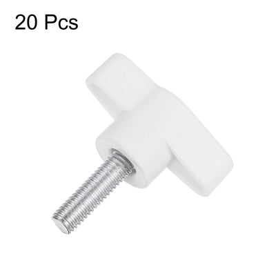 Harfington 20pcs Wing Knobs M6 x 30mm Tee Stud Knob Thumb Screw Hand Clamping Handle White