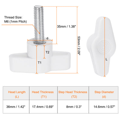 Harfington 20pcs Wing Knobs M6 x 35mm Tee Stud Knob Thumb Screw Hand Clamping Handle White