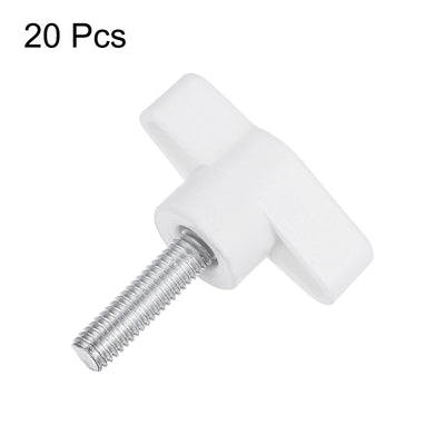 Harfington 20pcs Wing Knobs M6 x 35mm Tee Stud Knob Thumb Screw Hand Clamping Handle White