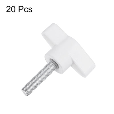 Harfington 20pcs Wing Knobs M6 x 45mm Tee Stud Knob Thumb Screw Hand Clamping Handle White