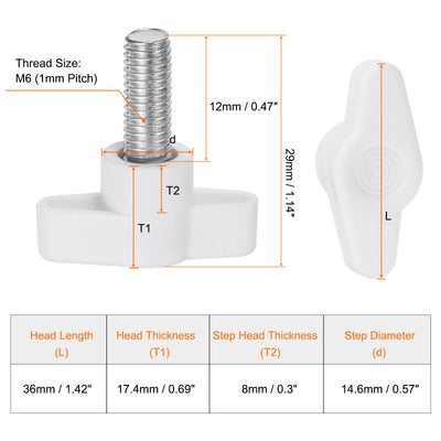 Harfington 20pcs Wing Knobs M8 x 12mm Tee Stud Knob Thumb Screw Hand Clamping Handle White