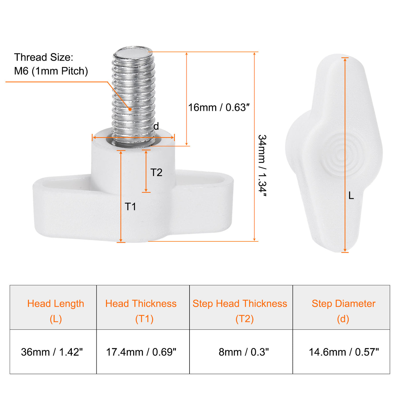 Harfington 20pcs Wing Knobs M8 x 16mm Tee Stud Knob Thumb Screw Hand Clamping Handle White