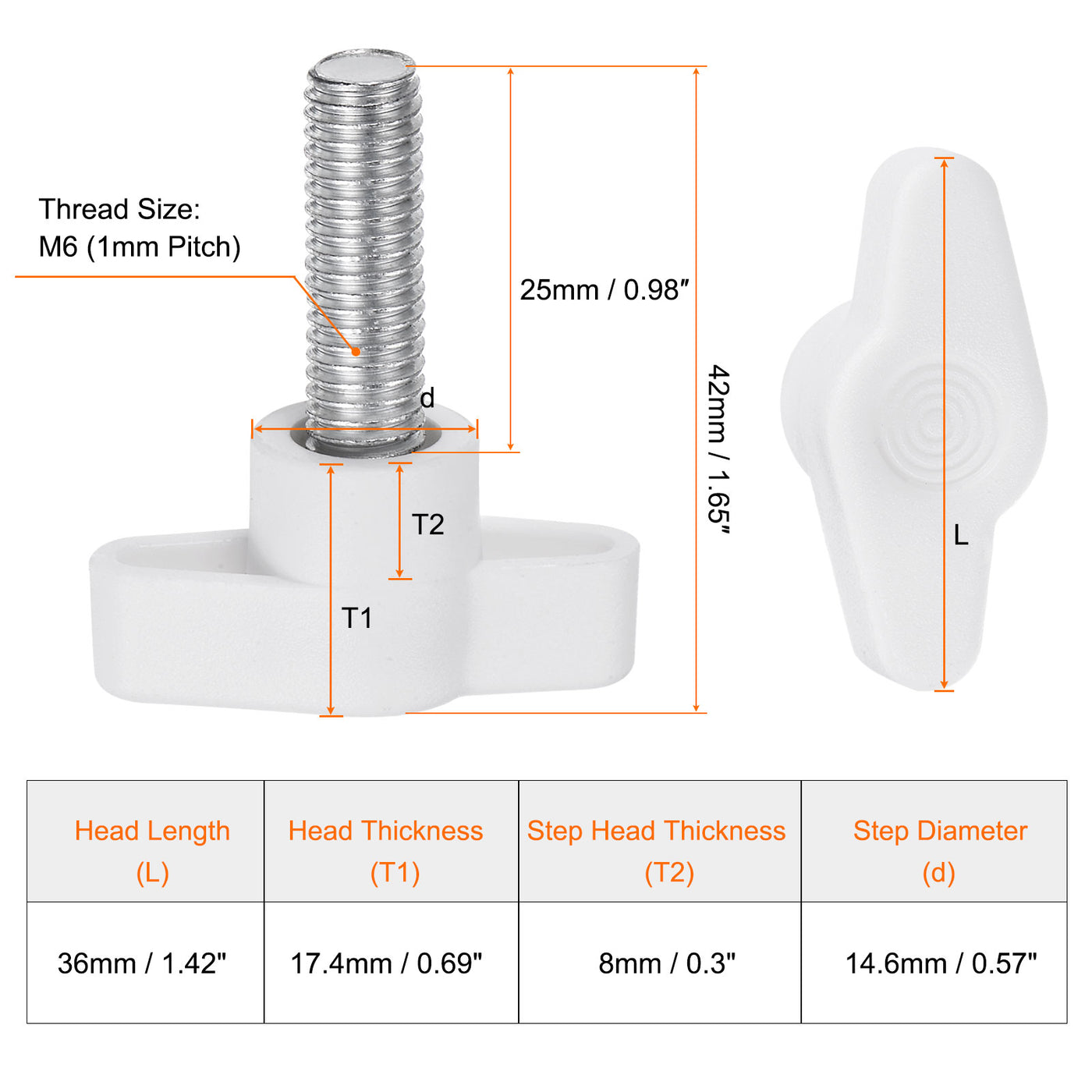 Harfington 20pcs Wing Knobs M8 x 25mm Tee Stud Knob Thumb Screw Hand Clamping Handle White