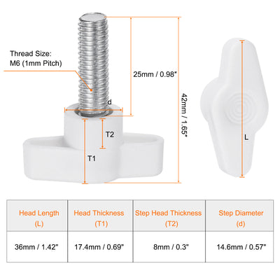 Harfington 20pcs Wing Knobs M8 x 25mm Tee Stud Knob Thumb Screw Hand Clamping Handle White