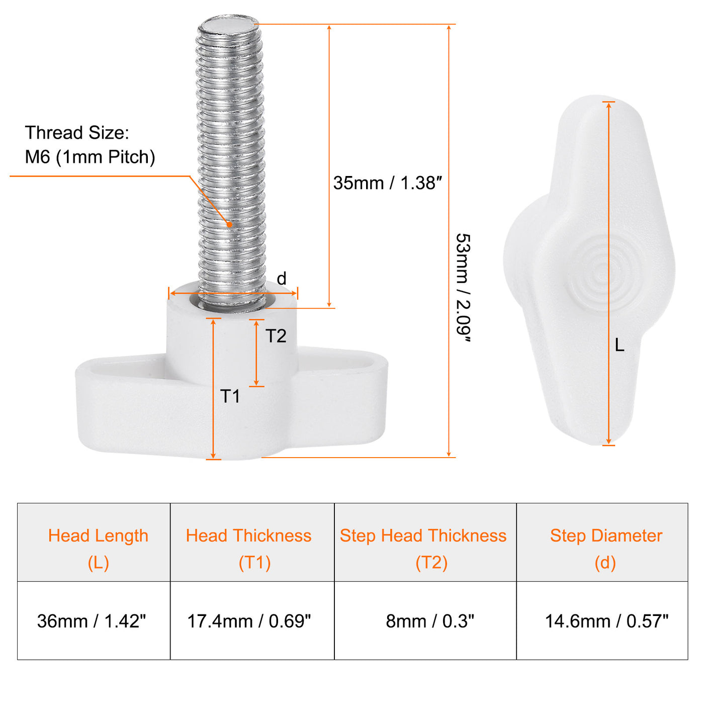 Harfington 20pcs Wing Knobs M8 x 35mm Tee Stud Knob Thumb Screw Hand Clamping Handle White