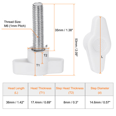 Harfington 20pcs Wing Knobs M8 x 35mm Tee Stud Knob Thumb Screw Hand Clamping Handle White