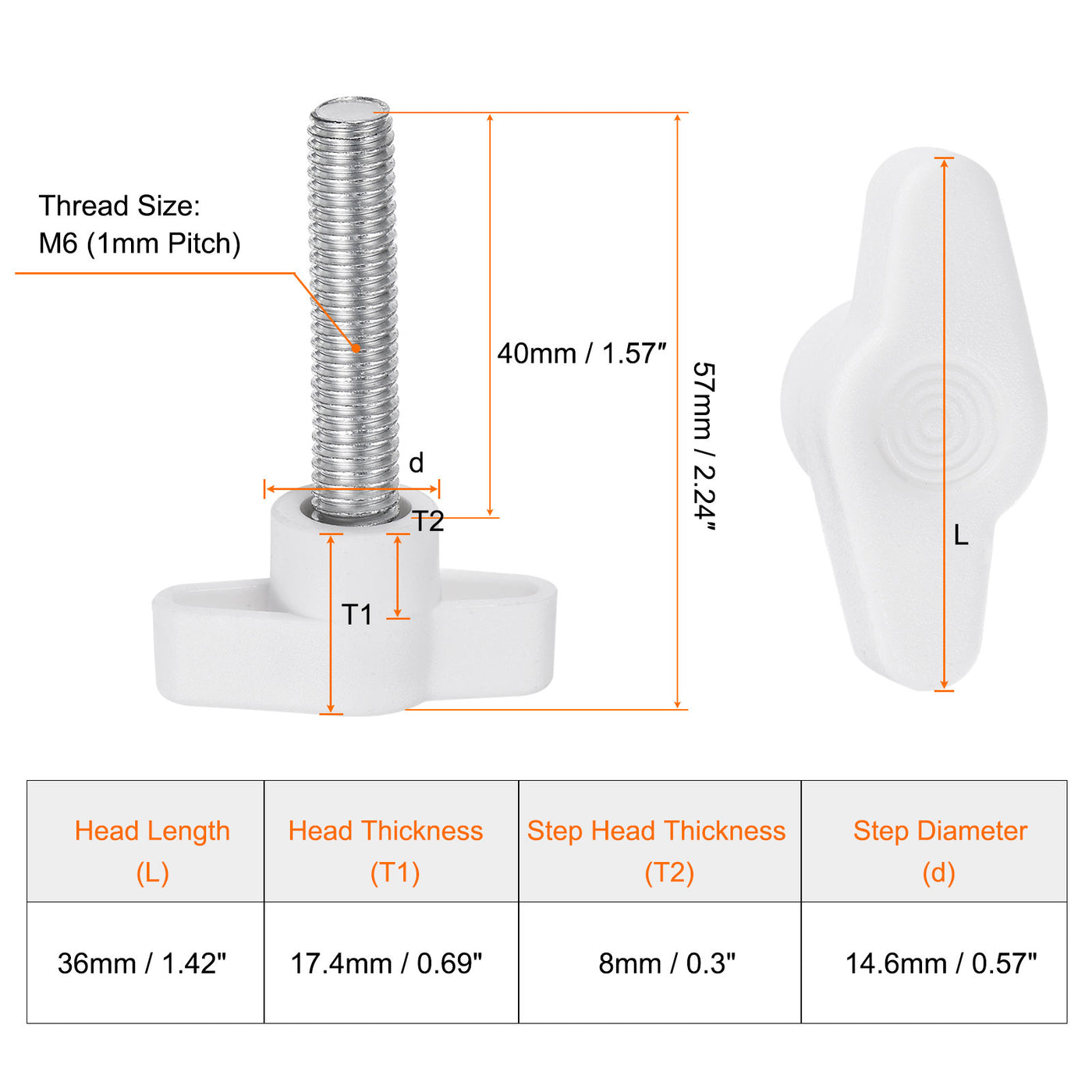 Harfington 20pcs Wing Knobs M8 x 40mm Tee Stud Knob Thumb Screw Hand Clamping Handle White