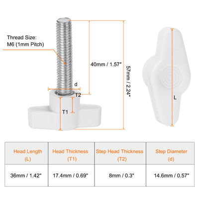 Harfington 20pcs Wing Knobs M8 x 40mm Tee Stud Knob Thumb Screw Hand Clamping Handle White