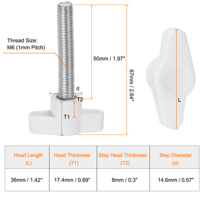 Harfington 20pcs Wing Knobs M8 x 50mm Tee Stud Knob Thumb Screw Hand Clamping Handle White