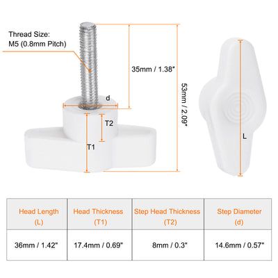 Harfington 10pcs Wing Knobs M5 x 35mm Tee Stud Knob Thumb Screw Hand Clamping Handle White