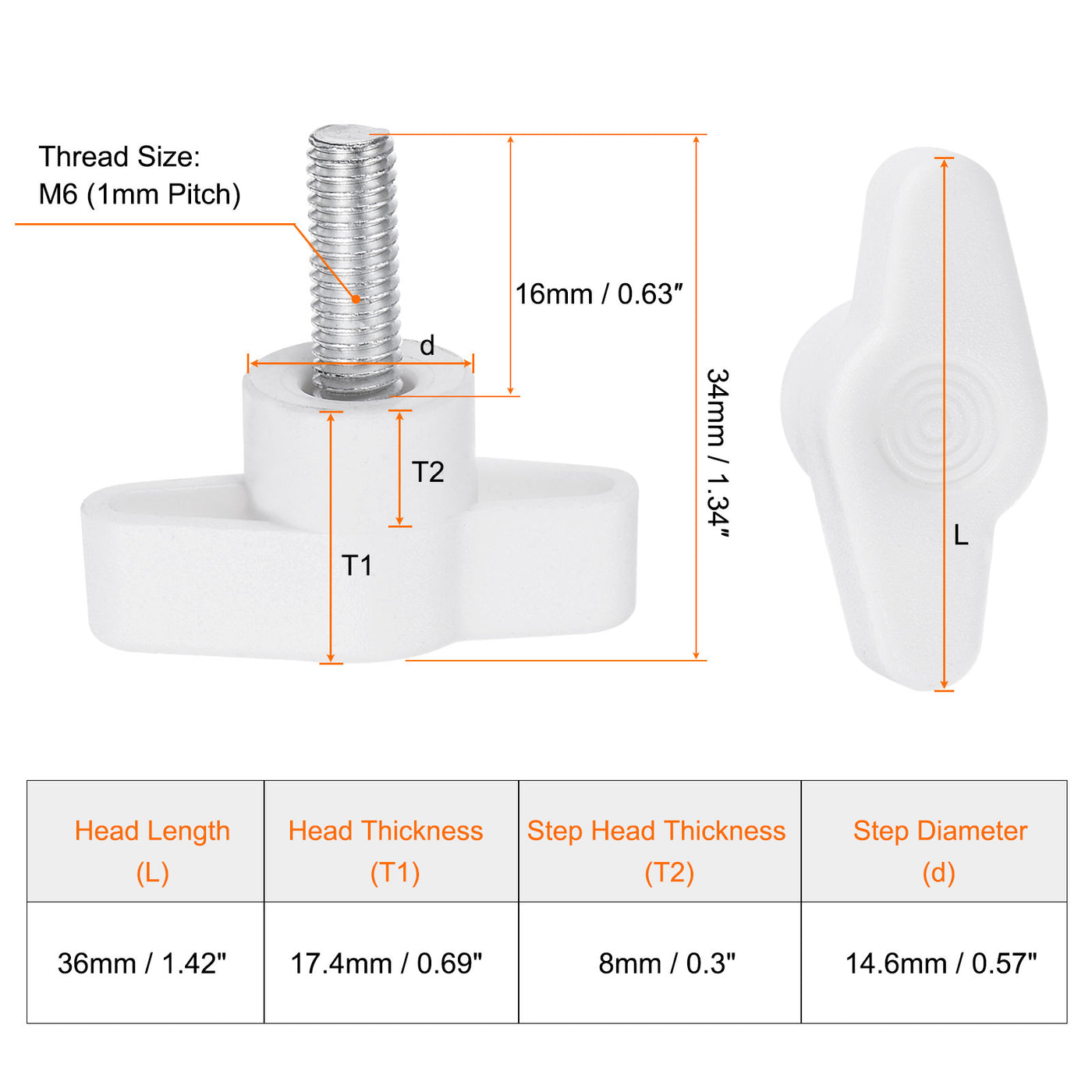 Harfington 10pcs Wing Knobs M6 x 16mm Tee Stud Knob Thumb Screw Hand Clamping Handle White