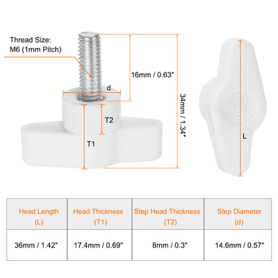 Harfington 10pcs Wing Knobs M6 x 16mm Tee Stud Knob Thumb Screw Hand Clamping Handle White