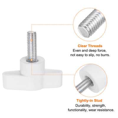 Harfington 10 Stück Flügelknöpfe M6 x 20mm Gewinde Kunststoff T-Stiftknöpfe T-Gewindegriffe Handklemmung Festziehen Daumenschrauben, Weiß