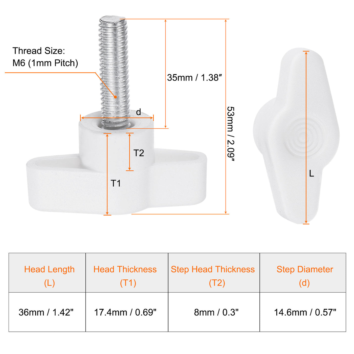 Harfington 10pcs Wing Knobs M6 x 35mm Tee Stud Knob Thumb Screw Hand Clamping Handle White