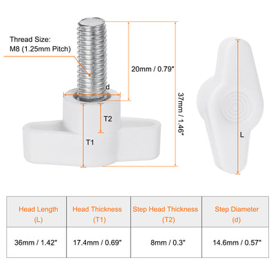 Harfington 10pcs Wing Knobs M8 x 20mm Tee Stud Knob Thumb Screw Hand Clamping Handle White