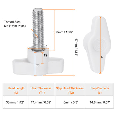 Harfington 10pcs Wing Knobs M8 x 30mm Tee Stud Knob Thumb Screw Hand Clamping Handle White