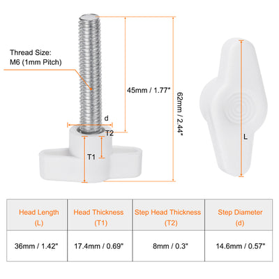 Harfington 10pcs Wing Knobs M8 x 45mm Tee Stud Knob Thumb Screw Hand Clamping Handle White