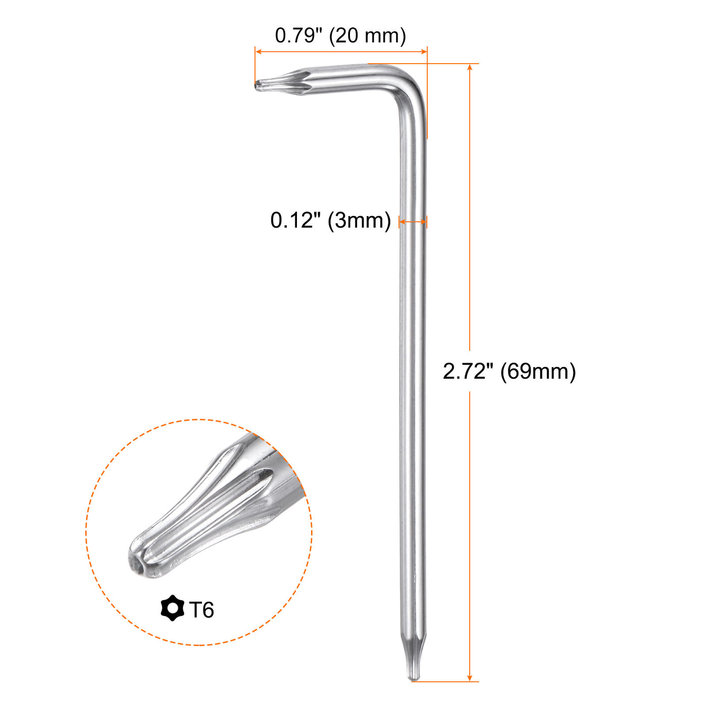 Harfington T6 Long Arm Tamper Proof Torx Wrench Star Keys S2 Steel Chrome Coated Surface