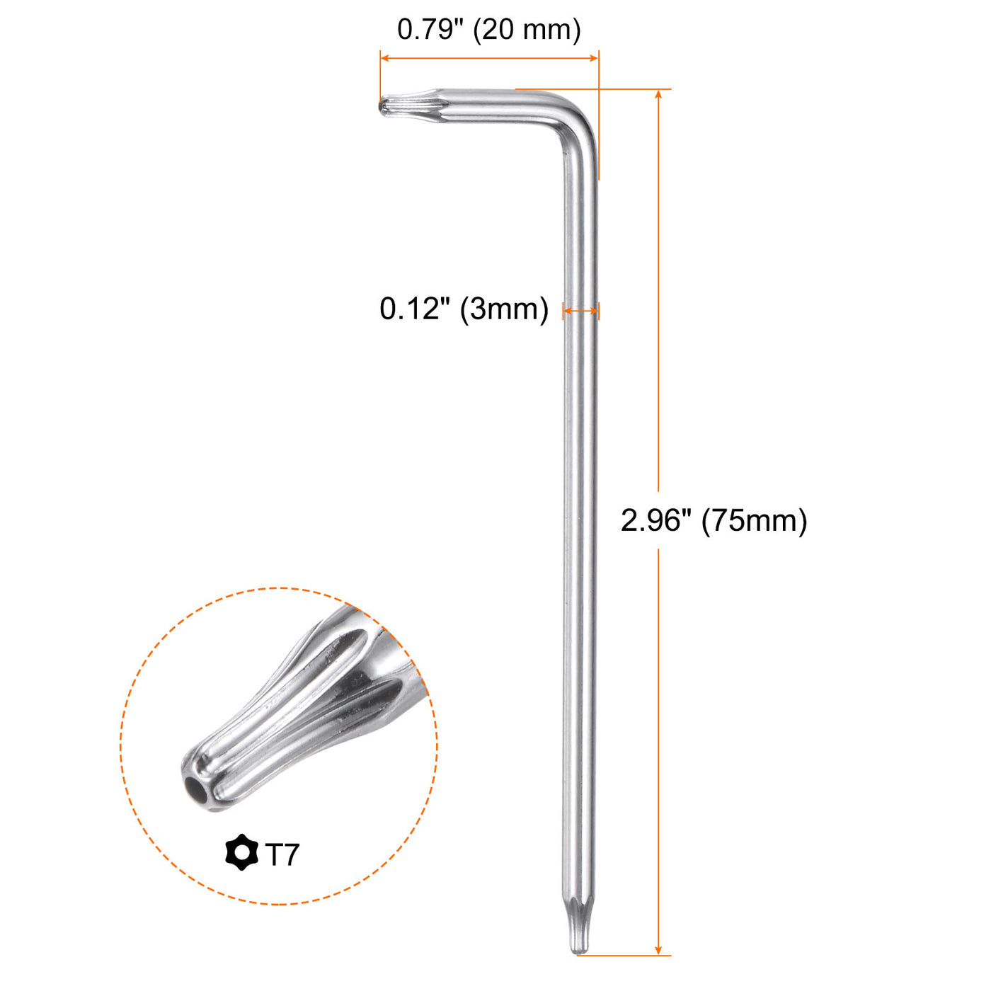 Harfington T7 Long Arm Tamper Proof Torx Wrench Star Keys S2 Steel Chrome Coated Surface