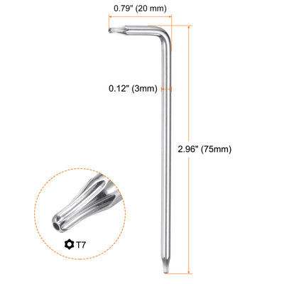 Harfington 2pcs T7 Long Arm Tamper Proof Torx Wrench Star Keys S2 Steel Chrome Coated