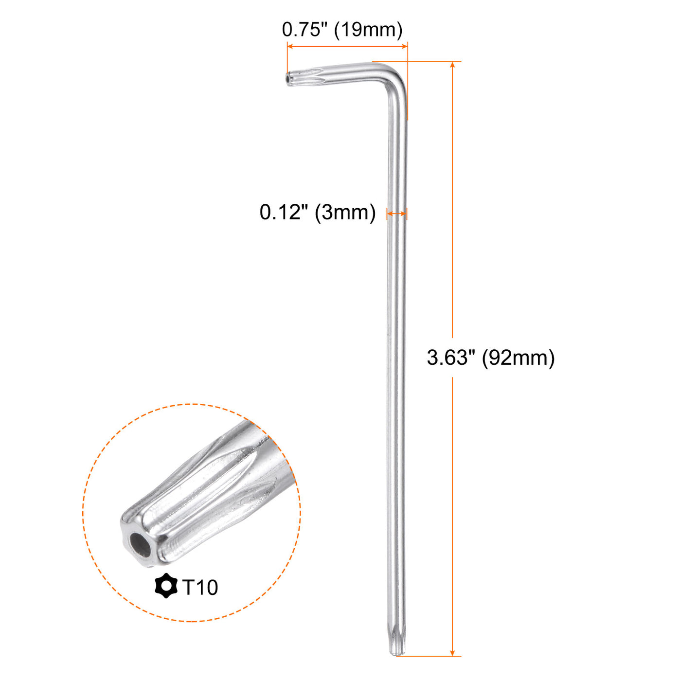 Harfington T10 Long Arm Tamper Proof Torx Wrench Star Keys S2 Steel Chrome Coated Surface