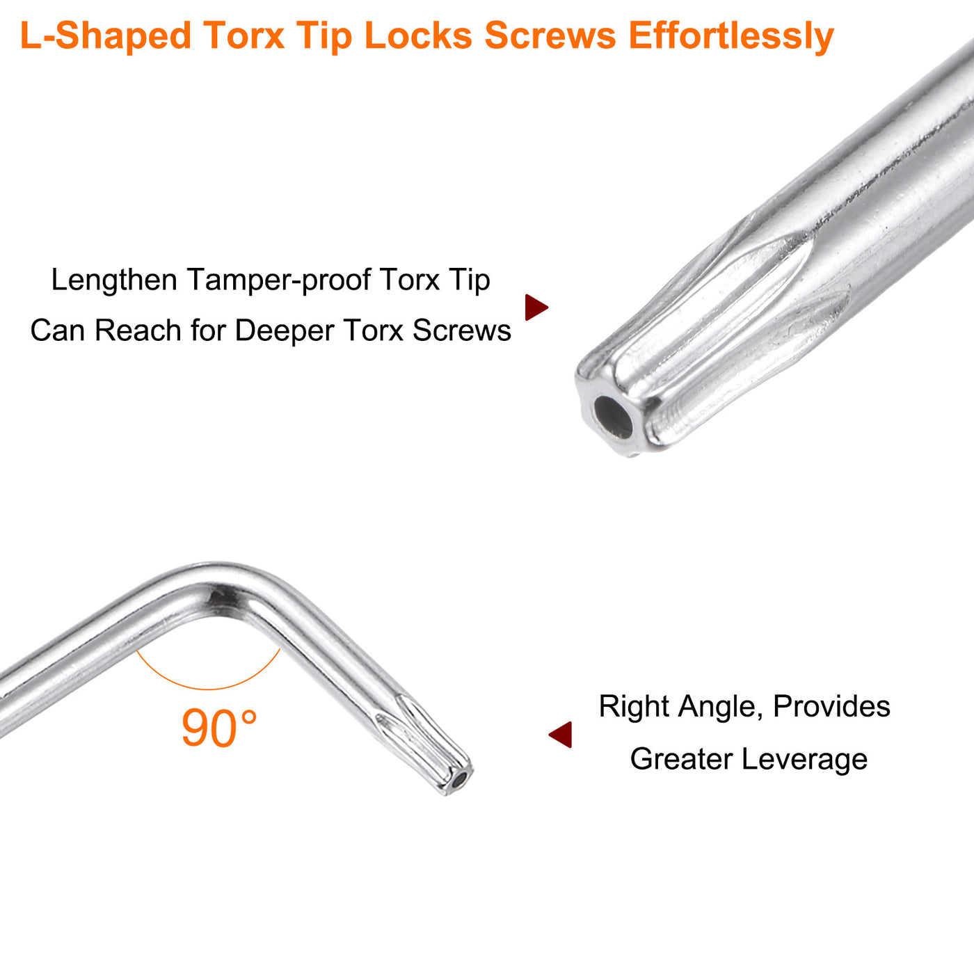 Harfington T10 Long Arm Tamper Proof Torx Wrench Star Keys S2 Steel Chrome Coated Surface