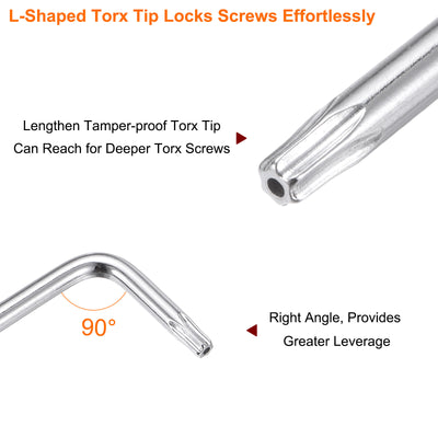 Harfington T10 Long Arm Tamper Proof Torx Wrench Star Keys S2 Steel Chrome Coated Surface