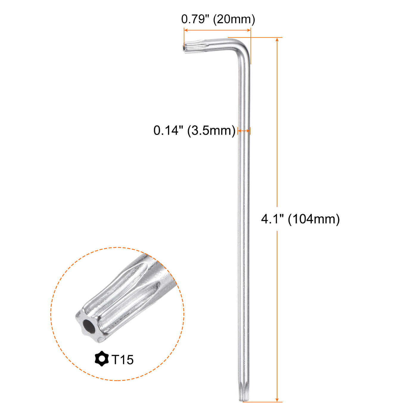 Harfington T15 Long Arm Tamper Proof Torx Wrench Star Keys S2 Steel Chrome Coated Surface