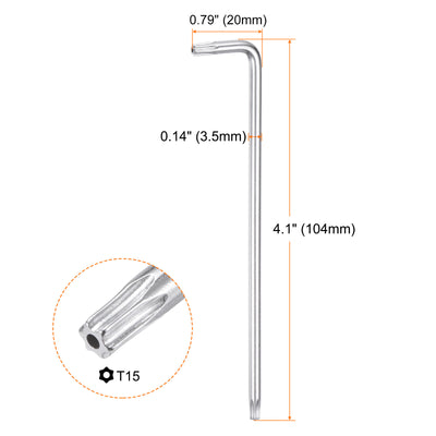 Harfington T15 Long Arm Tamper Proof Torx Wrench Star Keys S2 Steel Chrome Coated Surface